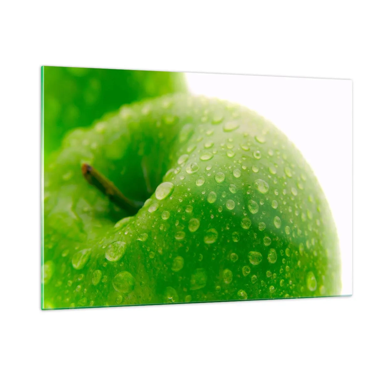 Impression sur verre - Image sur verre - Une pomme verte couverte de gouttes d'eau - 120x80cm - Fraîcheur de verdure fraîche - Décoration murale moderne pour le salon et la chambre ARTTOR