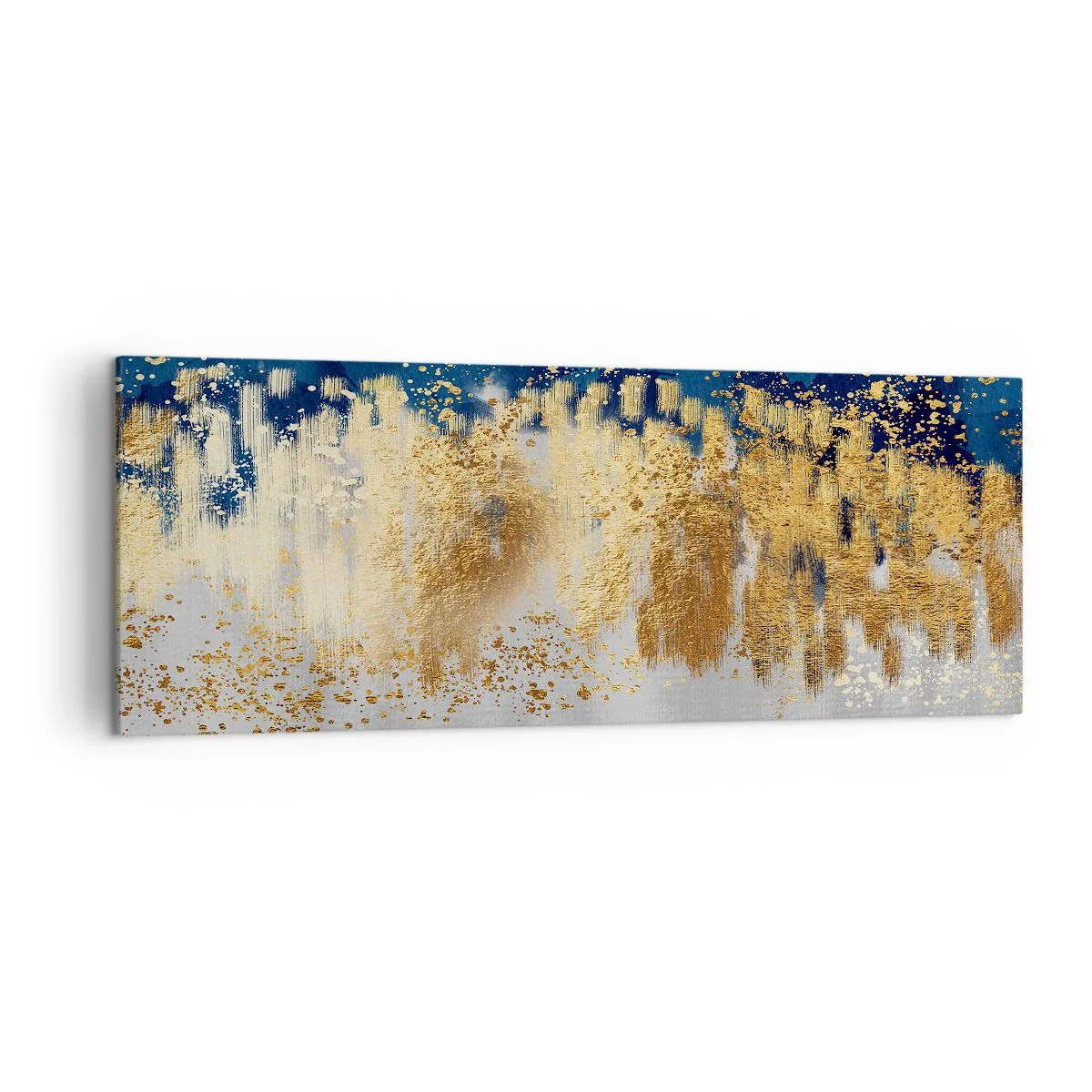 Impression sur toile - Image sur toile - Une composition abstraite dans des tons d'or et de bleu marine. - 140x50cm - Une composition moderne et pétillante - Décoration murale moderne pour le salon et la chambre ARTTOR