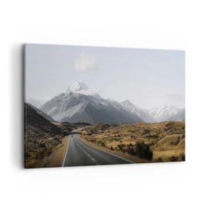 Impression sur toile - Image sur toile - Une route dans les montagnes entourée d'un paysage pittoresque - 100x70cm - Chemin vers le coeur de la montagne - Décoration murale moderne pour le salon et la chambre ARTTOR