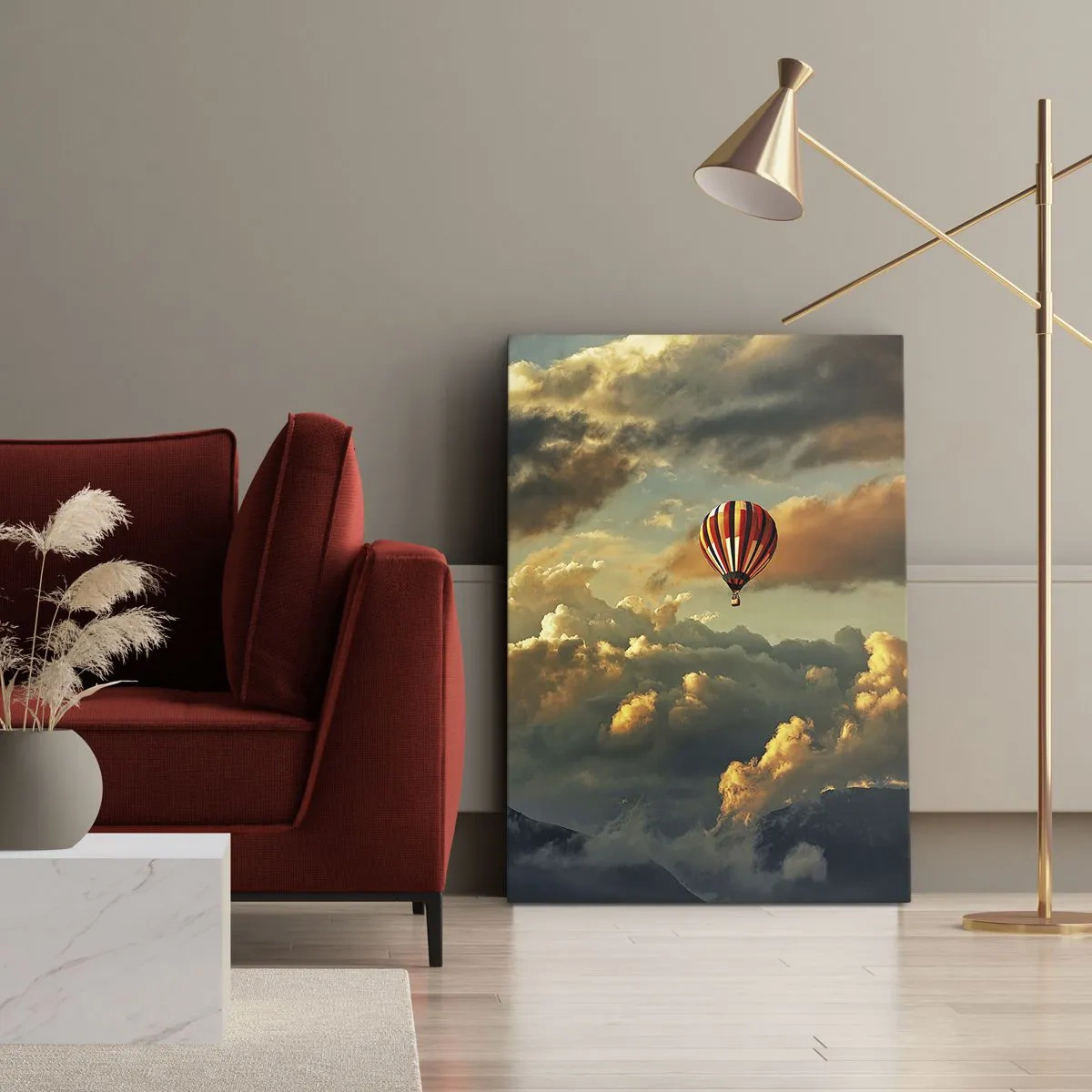 Impression sur toile - Image sur toile - Un ballon sur fond de nuages dramatiques - 70x100cm - Je vole parce que je veux - Décoration murale moderne pour le salon et la chambre ARTTOR