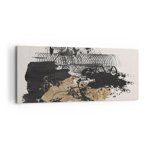 Impression sur toile - Image sur toile - Une peinture abstraite en noir et or avec des lignes et des structures dynamiques. - 120x50cm - Composer avec passion - Décoration murale moderne pour le salon et la chambre ARTTOR