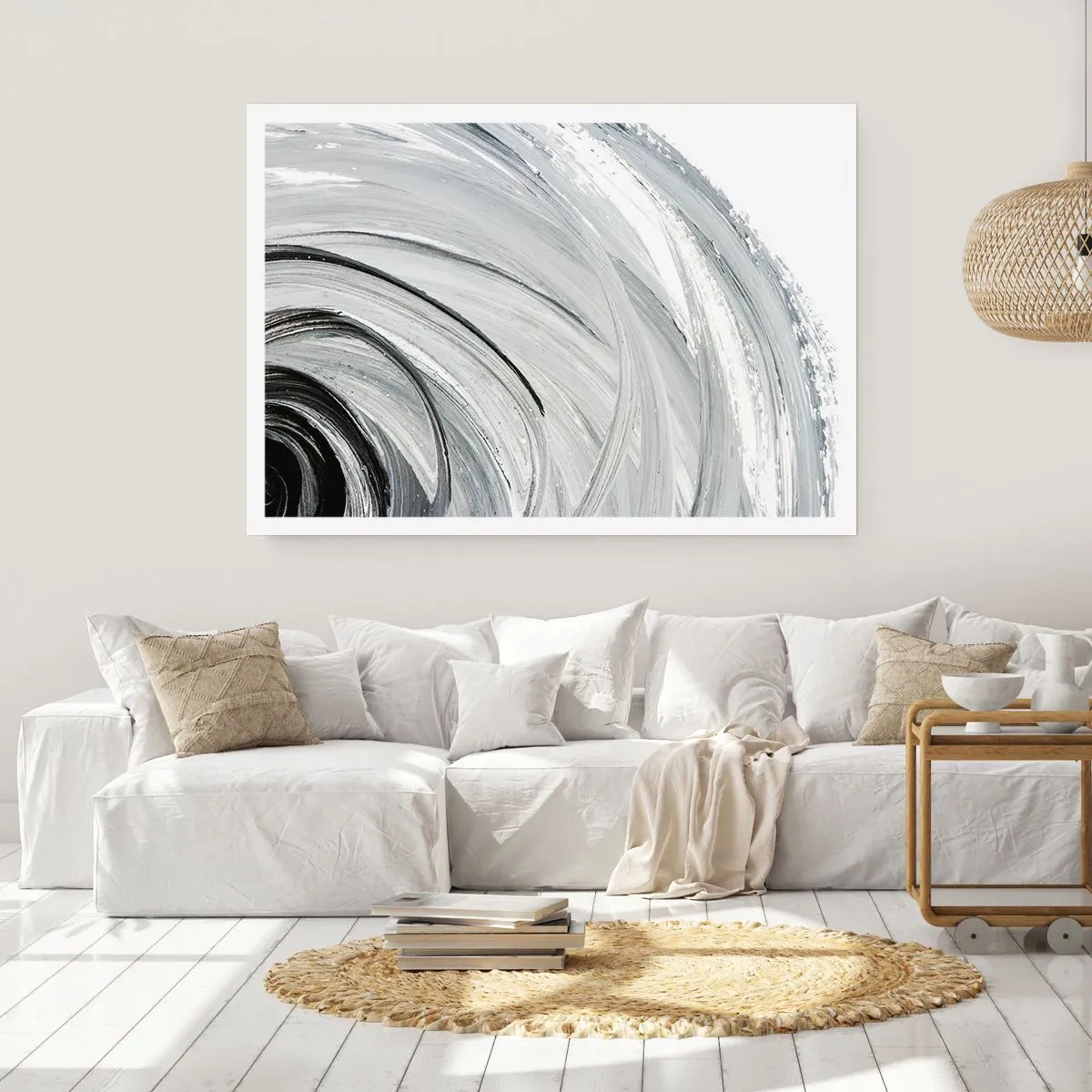 Affiche - Poster - Un tourbillon monochrome dans des tons de gris et de noir - 100x70cm - Composition orbitale - Décoration murale moderne pour le salon et la chambre ARTTOR