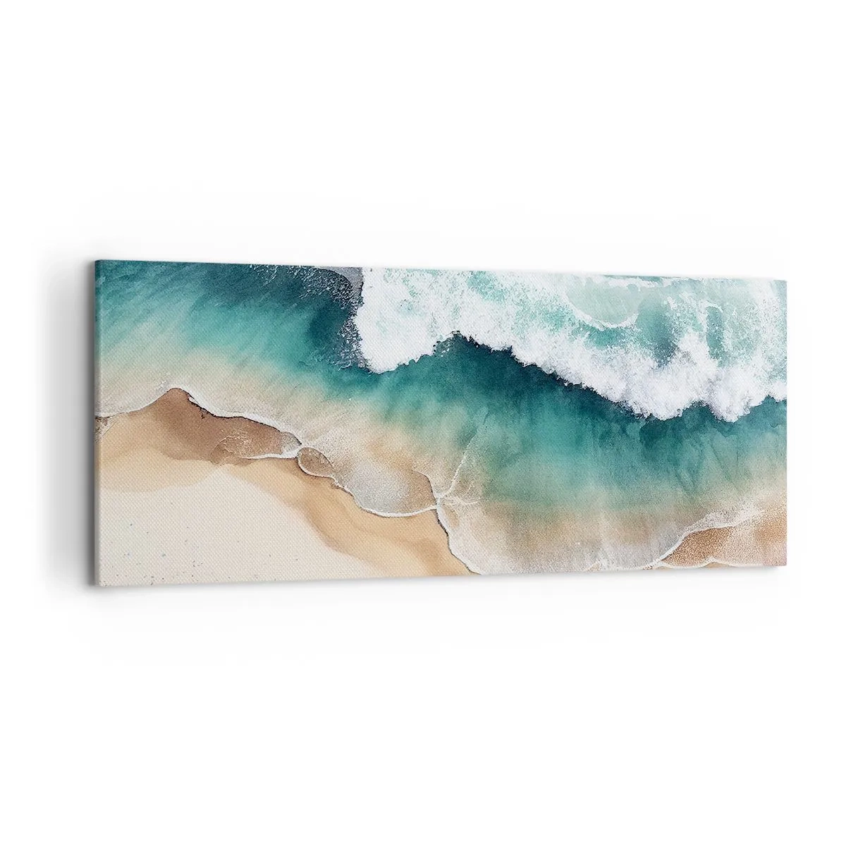 Impression sur toile - Image sur toile - Vue sur la plage et les vagues de la mer dans des tons turquoise - 120x50cm - La rencontre éternelle - Décoration murale moderne pour le salon et la chambre ARTTOR