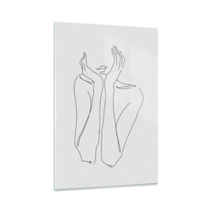 Impression sur verre - Image sur verre - Dessin au trait minimaliste du visage et des mains - 80x120cm - De quoi rêvent les femmes - Décoration murale moderne pour le salon et la chambre ARTTOR