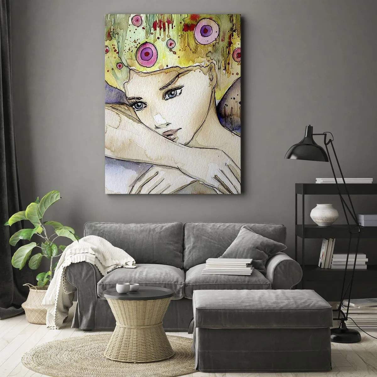 Impression sur toile - Image sur toile - Une femme avec une coiffure abstraite et un papillon rose - 80x120cm - La princesse papillon - Décoration murale moderne pour le salon et la chambre ARTTOR