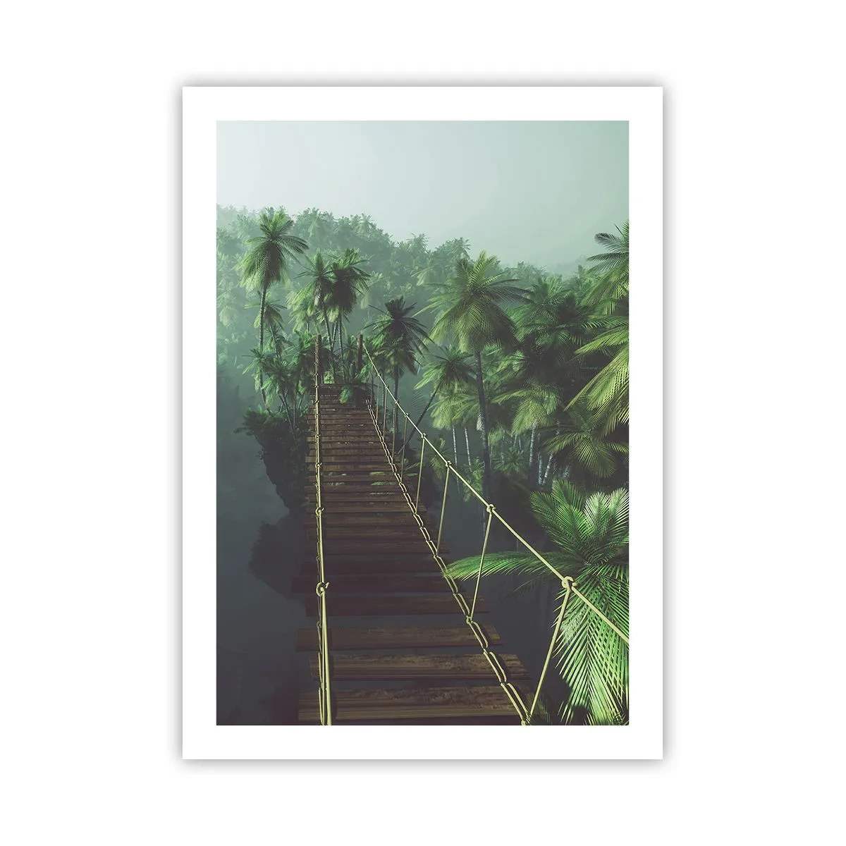 Affiche - Poster - Un pont suspendu dans une forêt tropicale pleine de palmiers - 50x70cm - Au fil de la verdure - Décoration murale moderne pour le salon et la chambre ARTTOR