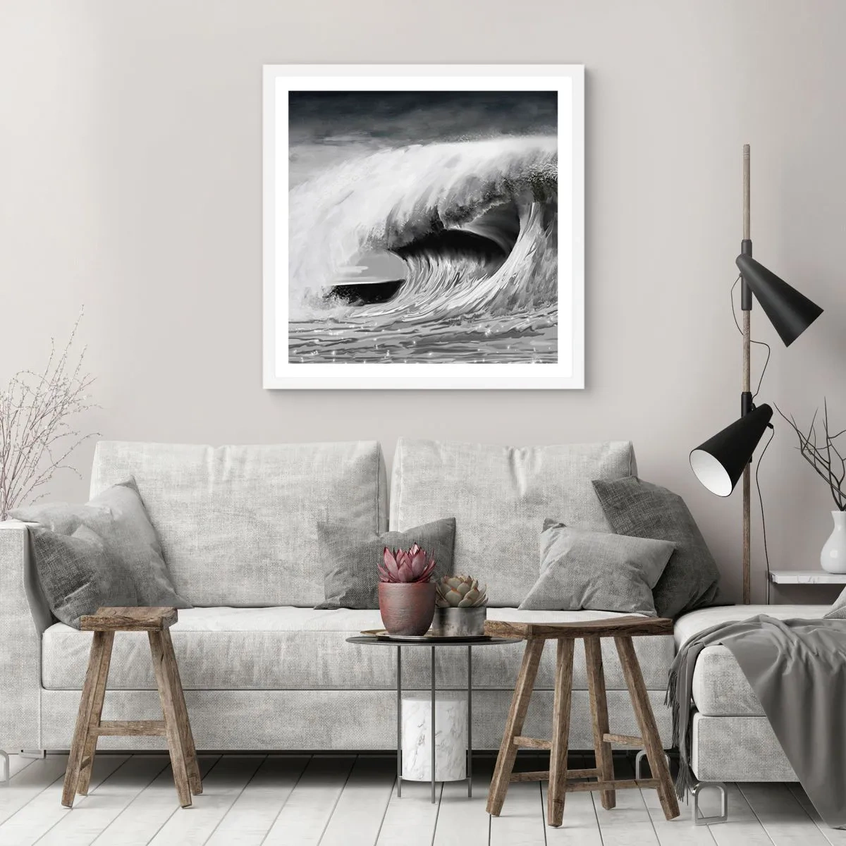 Affiche dans un cadre blanc - Poster - La colère de l'océan - 40x40 cm