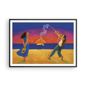 Affiche dans un cadre noir - Poster - Personnages au bord de la mer au coucher du soleil - 100x70cm - Plus qu'une étoile dans le ciel - Décoration murale moderne pour le salon et la chambre ARTTOR