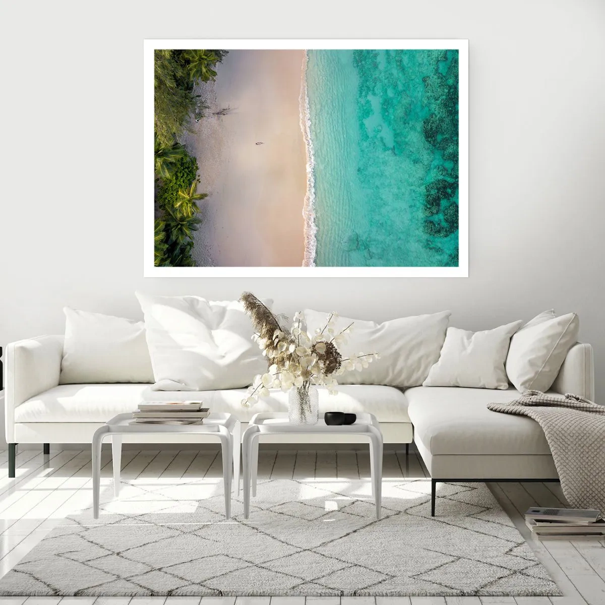 Affiche - Poster - Vue aérienne d'une plage tropicale aux eaux turquoises - 100x70cm - Plage paradisiaque - Décoration murale moderne pour le salon et la chambre ARTTOR