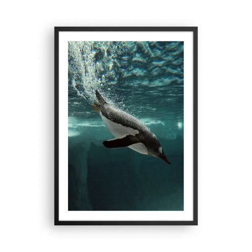 Affiche dans un cadre noir - Poster - Un pingouin nageant sous l'eau - 50x70cm - Bienvenue dans mon monde - Décoration murale moderne pour le salon et la chambre ARTTOR