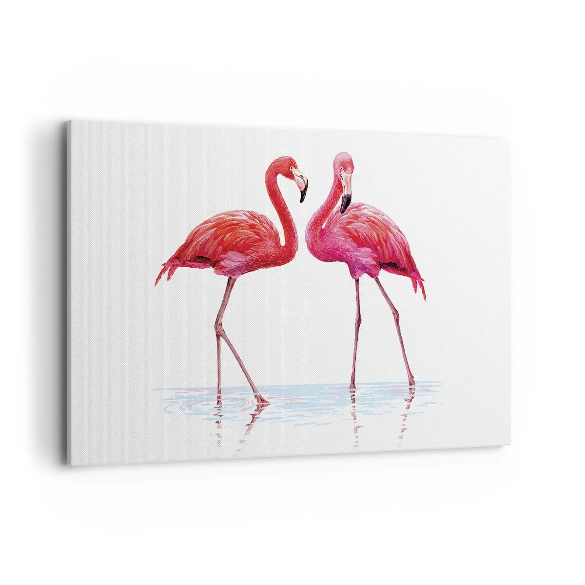 Impression sur toile - Image sur toile - Une paire de flamants roses dans l'eau sur un fond clair - 120x80cm - Rendez-vous rose - Décoration murale moderne pour le salon et la chambre ARTTOR