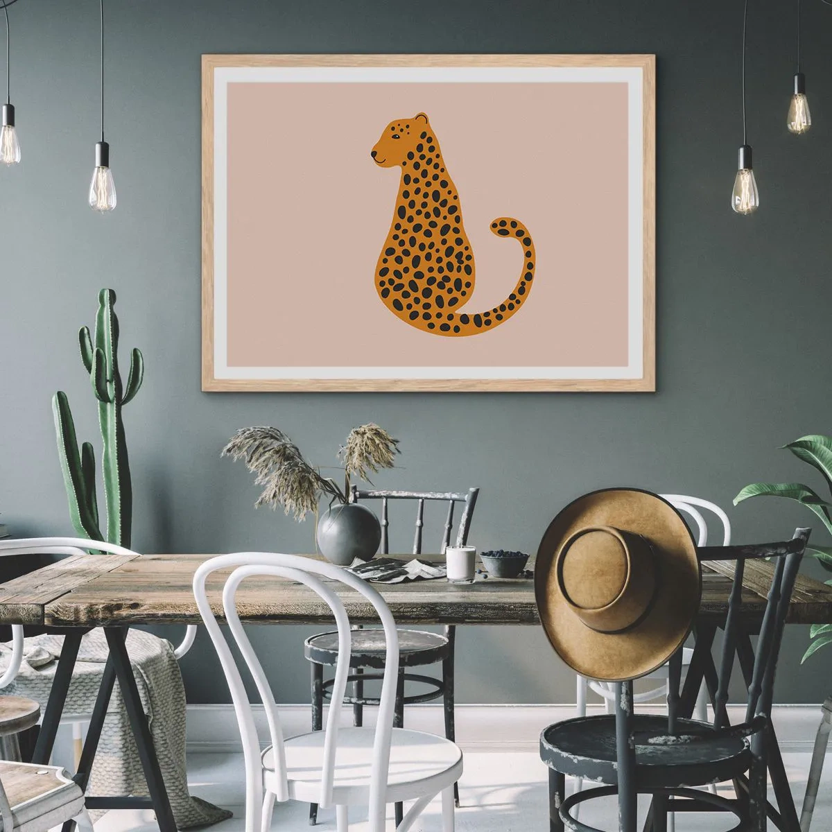 Affiche dans un chêne clair - Poster - La panthère est un motif à la mode - 100x70 cm