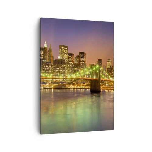 Impression sur toile - Image sur toile - Pont illuminé dans une ville moderne la nuit - 50x70cm - Ici la lumière ne s'éteint jamais - Décoration murale moderne pour le salon et la chambre ARTTOR