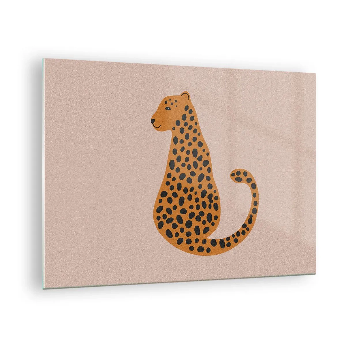 Impression sur verre - Image sur verre - Illustration d'une panthère avec des taches noires sur fond beige - 70x50cm - La panthère est un motif à la mode - Décoration murale moderne pour le salon et la chambre ARTTOR