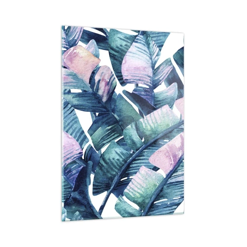 Impression sur verre - Image sur verre - Feuilles de bananier aux tons pastel sur fond blanc - 50x70cm - Dans une bananeraie - Décoration murale moderne pour le salon et la chambre ARTTOR