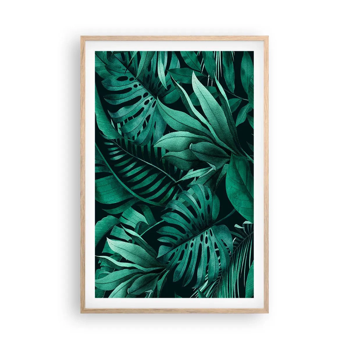 Affiche dans un chêne clair - Poster - Profondeur du vert tropical - 61x91 cm