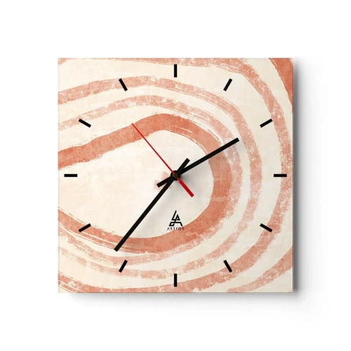 Horloge murale - Pendule murale - Un motif abstrait de lignes concentriques dans des tons de terre cuite. - 30x30cm - Cercles de corail – composition - Décoration murale moderne pour le salon et la chambre ARTTOR