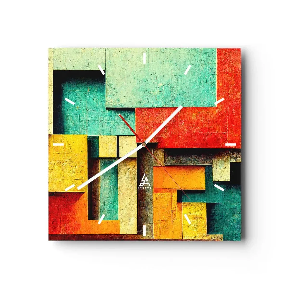 Horloge murale - Pendule murale - Formes géométriques abstraites aux couleurs vives - 30x30cm - Festival des angles droits - Décoration murale moderne pour le salon et la chambre ARTTOR