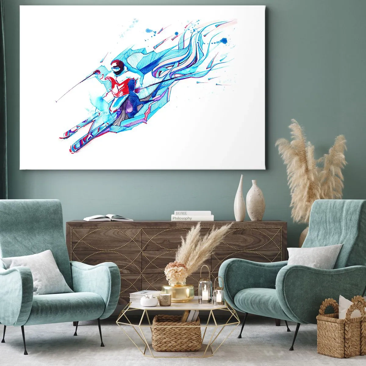 Impression sur toile - Image sur toile - Cavalier abstrait aux couleurs dynamiques - 120x80cm - Ruée folle vers la joie - Décoration murale moderne pour le salon et la chambre ARTTOR