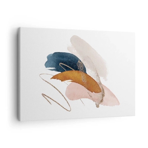 Impression sur toile - Image sur toile - Traits abstraits aux couleurs pastel avec des accents dorés - 70x50cm - Composition ailée - Décoration murale moderne pour le salon et la chambre ARTTOR
