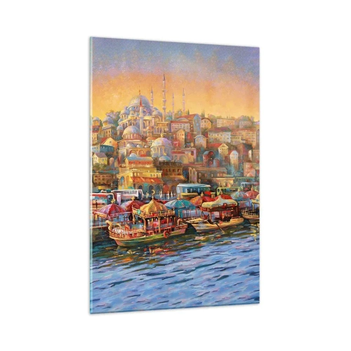 Impression sur verre - Image sur verre - Panorama pittoresque d'Istanbul avec vue sur la baie et la ville - 80x120cm - Conte d'Istanbul - Décoration murale moderne pour le salon et la chambre ARTTOR