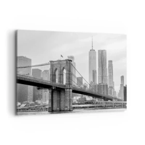 Impression sur toile - Image sur toile - Pont de Brooklyn avec les gratte-ciel de New York en arrière-plan - 100x70cm - Climat New-Yorkais - Décoration murale moderne pour le salon et la chambre ARTTOR