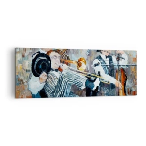Impression sur toile - Image sur toile - Des musiciens de jazz dans un style pictural lors d'un concert - 140x50cm - C'est tout le Jazz - Décoration murale moderne pour le salon et la chambre ARTTOR