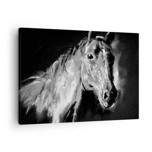 Impression sur toile - Image sur toile - Portrait d'un cheval dans un style dynamique en noir et blanc - 70x50cm - L'éclat d'une âme noble - Décoration murale moderne pour le salon et la chambre ARTTOR