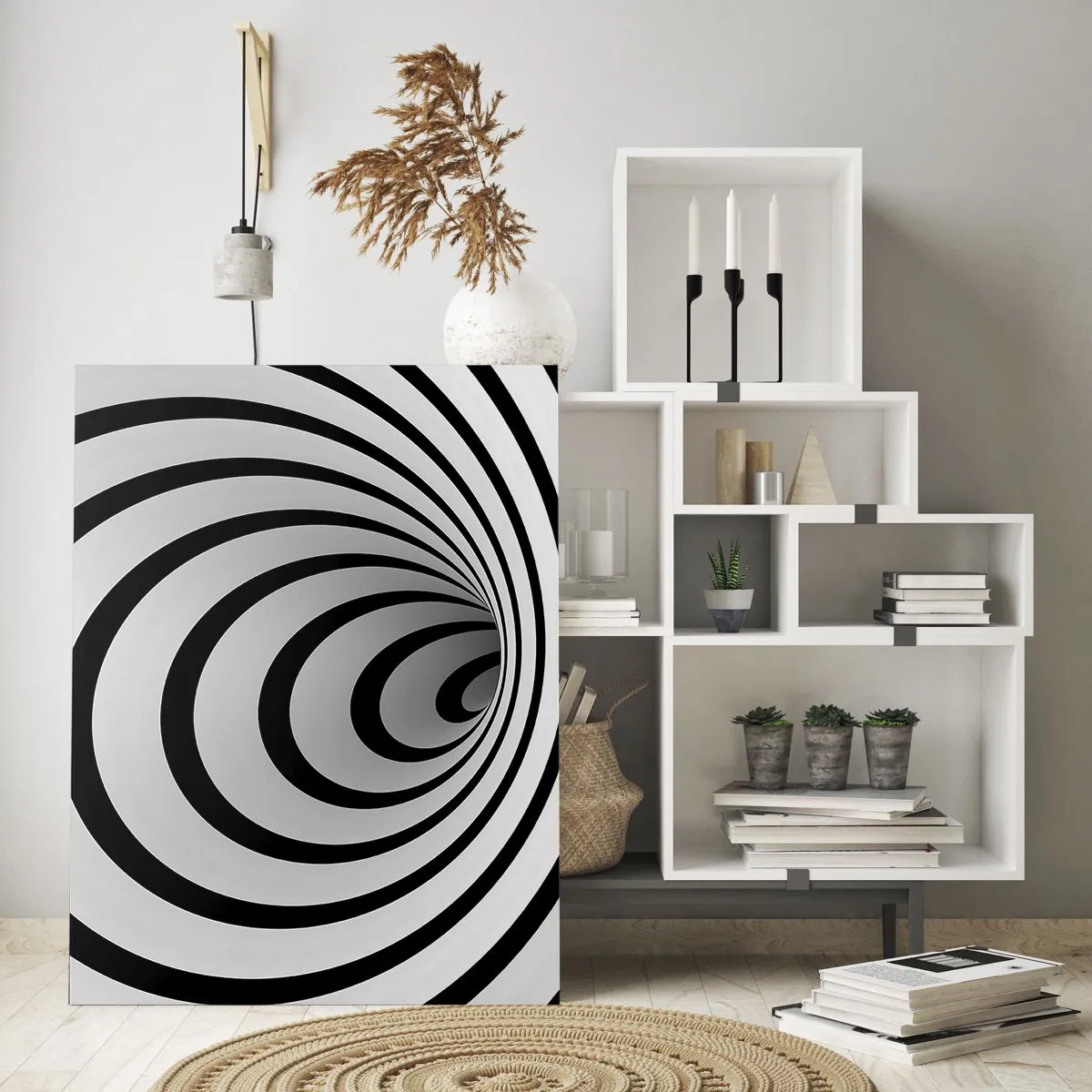 Impression sur verre - Image sur verre - Une spirale noire et blanche créant un effet hypnotique - 70x100cm - Tu ne peux pas y résister aussi ? - Décoration murale moderne pour le salon et la chambre ARTTOR
