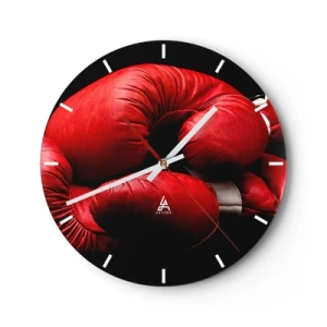 Horloge murale - Pendule murale - Gants de boxe rouges sur fond sombre - 30x30cm - Les émotions du combat sont derrière nous - Décoration murale moderne pour le salon, la cuisine et la chambre ARTTOR