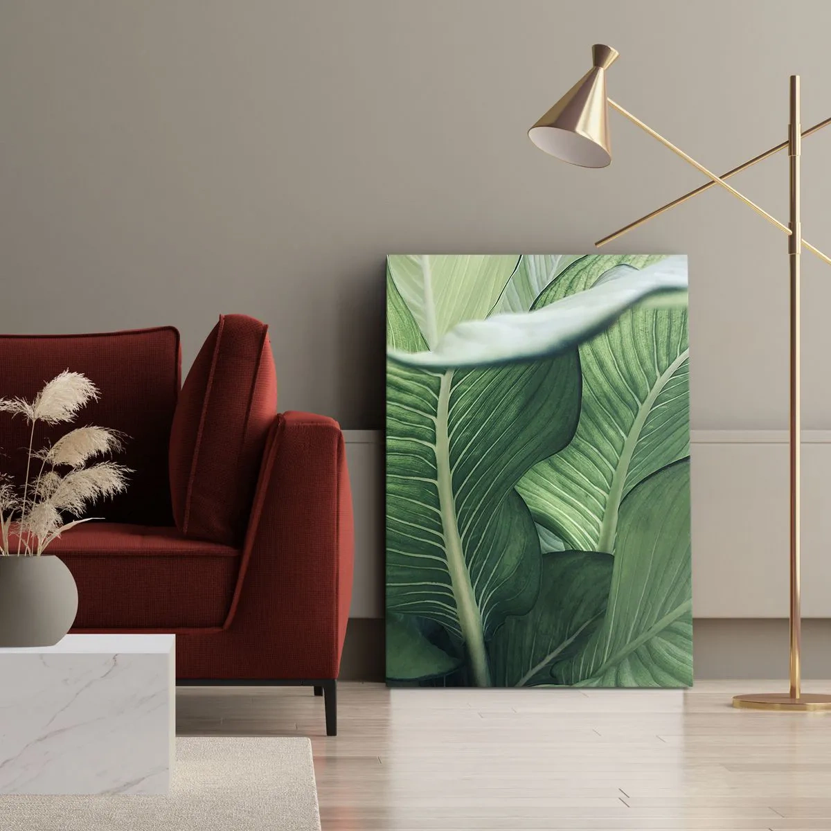 Impression sur toile - Image sur toile - Feuilles vertes avec des détails et une structure expressifs - 50x70cm - Une vie intensément verte - Décoration murale moderne pour le salon et la chambre ARTTOR