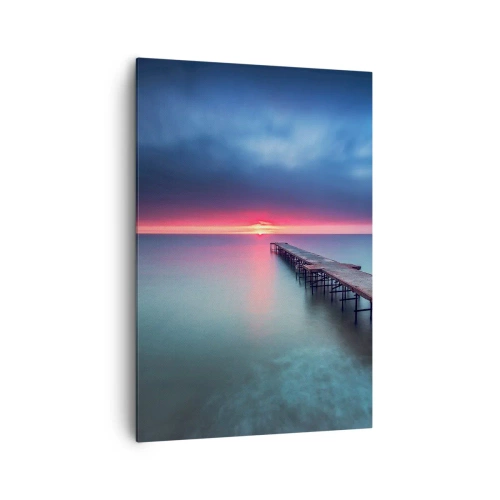 Impression sur toile - Image sur toile - Une jetée en bois menant directement à la mer au coucher du soleil - 70x100cm - Entre le ciel et la terre - Décoration murale moderne pour le salon et la chambre ARTTOR