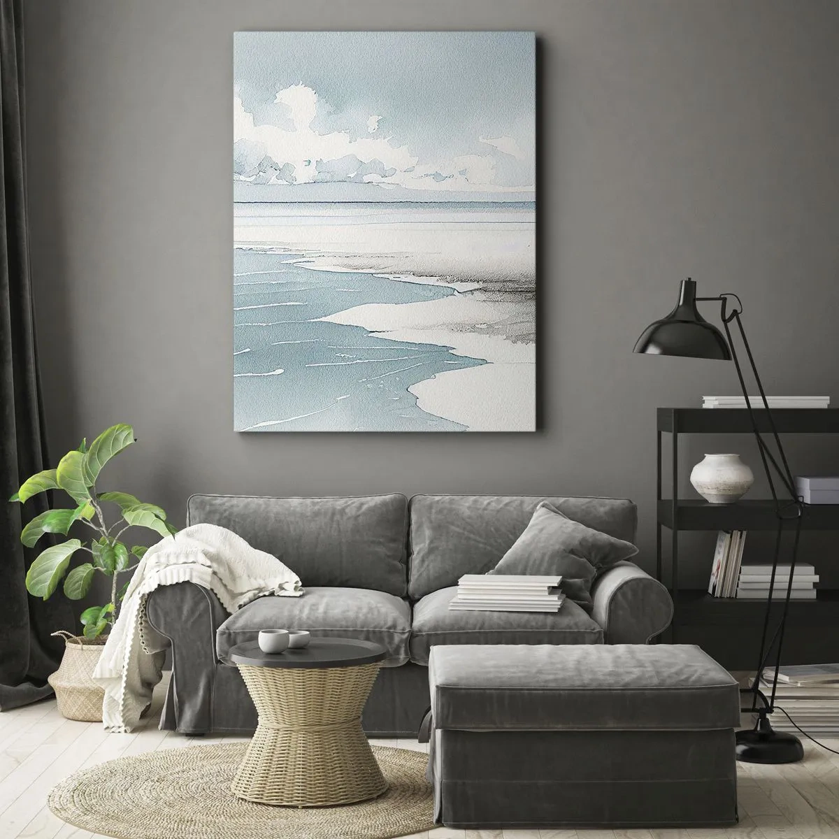 Impression sur toile - Image sur toile - Une mer calme et une plage aux tons clairs de bleu - 80x120cm - Marée douce - Décoration murale moderne pour le salon et la chambre ARTTOR