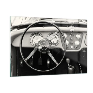 Impression sur verre - Image sur verre - Le volant et les horloges d'une voiture classique en sépia - 120x80cm - Rêve de collectionneur - Décoration murale moderne pour le salon et la chambre ARTTOR