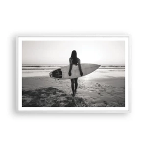 Affiche dans un cadre blanc - Poster - Fille des vagues de la mer - 91x61 cm