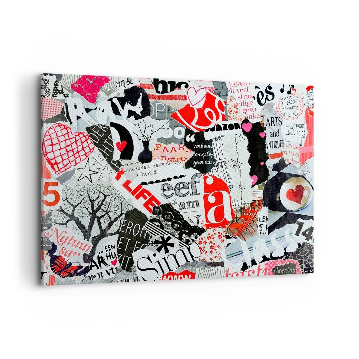 Impression sur toile - Image sur toile - Un collage coloré avec des inscriptions, des cœurs et des graphiques. - 100x70cm - Collage hipster - Décoration murale moderne pour le salon et la chambre ARTTOR