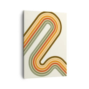 Impression sur toile - Image sur toile - Motif géométrique dans les tons de vert, orange et beige sur fond clair - 50x70cm - En zig zag vers le but - Décoration murale moderne pour le salon et la chambre ARTTOR