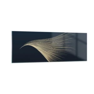 Impression sur verre - Image sur verre - Une ligne délicate en forme de plume sur un fond bleu marine - 140x50cm - Comme les cheveux d'un ange - Décoration murale moderne pour le salon et la chambre ARTTOR