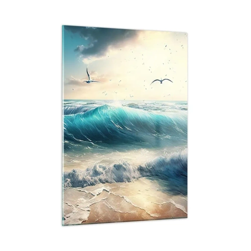 Impression sur verre - Image sur verre - Les vagues s'écrasent sur le rivage dans la lumière du matin - 50x70cm - Ça bourdonne seulement pour toi - Décoration murale moderne pour le salon et la chambre ARTTOR