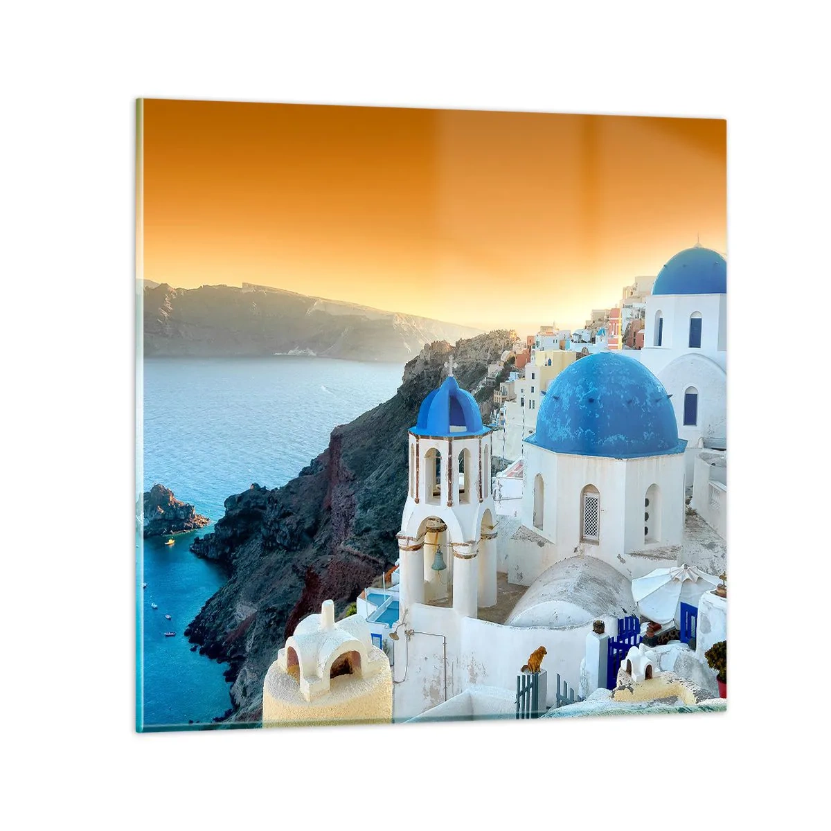 Impression sur verre - Image sur verre - Santorin - blotti contre les rochers - 30x30 cm