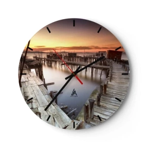 Horloge murale - Pendule murale - Jetée pittoresque au coucher du soleil - 30x30cm - Authentique, pas un attrape touristique - Décoration murale moderne pour le salon, la cuisine et la chambre ARTTOR