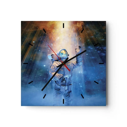 Horloge murale - Pendule murale - Un astronaute à la lumière d'une explosion cosmique pleine d'étoiles - 30x30cm - Enfin arrivé - Décoration murale moderne pour le salon et la chambre ARTTOR
