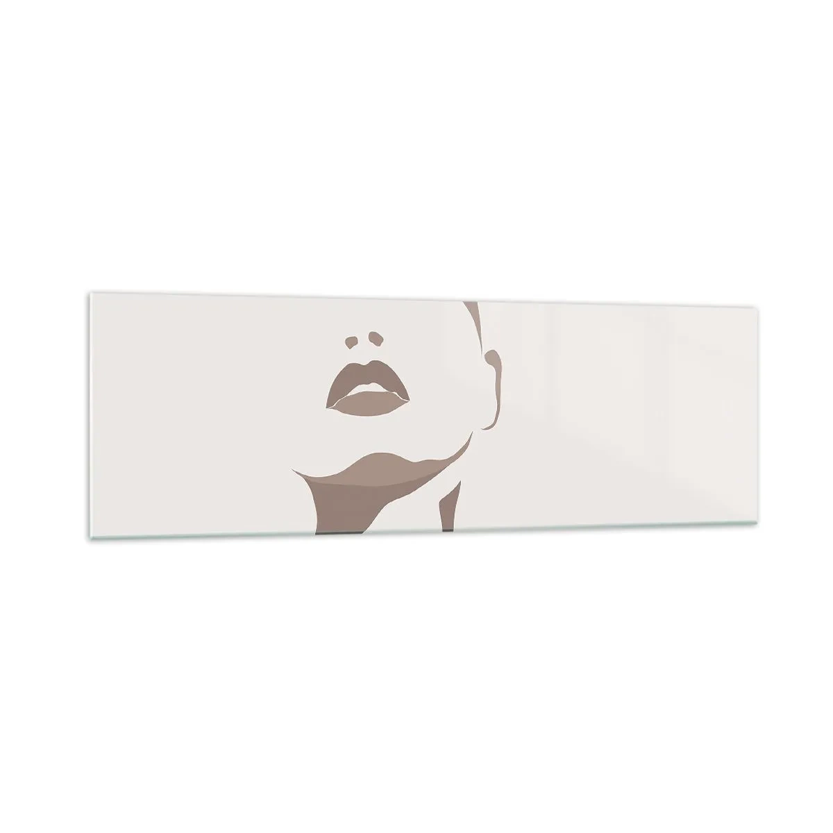Impression sur verre - Image sur verre - Contour minimaliste du visage d'une femme dans des tons beiges délicats - 160x50cm - Fait de lumière et d'ombre - Décoration murale moderne pour le salon et la chambre ARTTOR