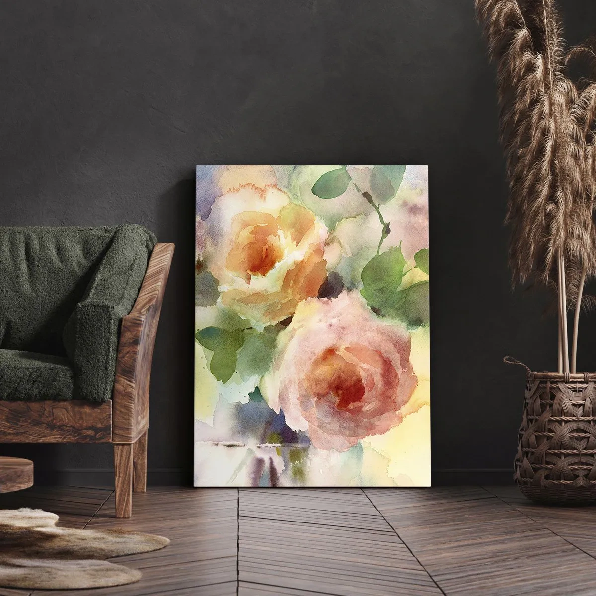Impression sur toile - Image sur toile - Roses délicates de style aquarelle sur fond clair - 50x70cm - Délicat comme l'aquarelle - Décoration murale moderne pour le salon et la chambre ARTTOR