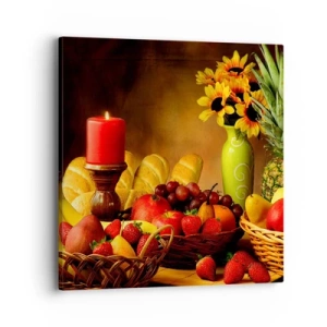 Impression sur toile - Image sur toile - Nature morte de pain et de fruits - 40x40 cm