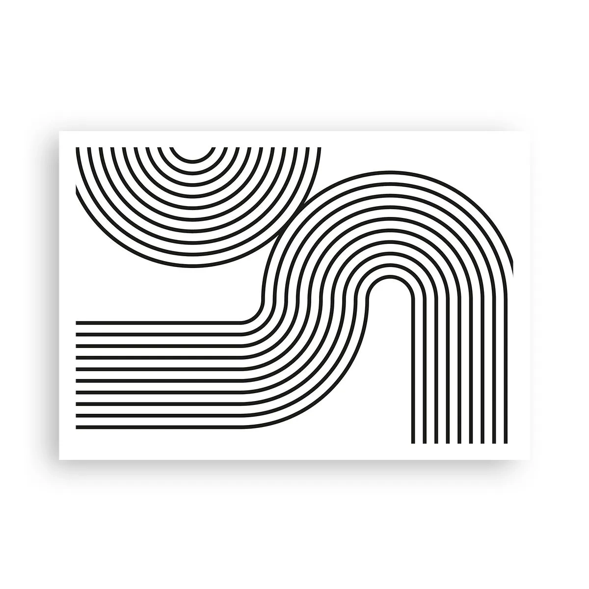 Affiche - Poster - Une peinture abstraite avec des lignes noires créant des motifs géométriques sur un fond blanc. - 100x70cm - En plein virage - Décoration murale moderne pour le salon et la chambre ARTTOR