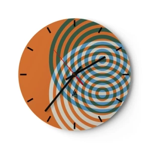 Horloge murale - Pendule murale - Motif géométrique avec des cercles concentriques aux couleurs chaudes - 30x30cm - Variation circulaire abstraite - Décoration murale moderne pour le salon, la cuisine et la chambre ARTTOR