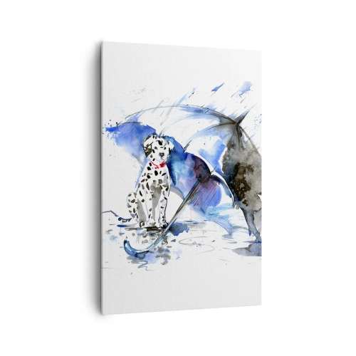 Impression sur toile - Image sur toile - Aquarelle représentant un chien dalmatien avec un parapluie en arrière-plan - 80x120cm - C'est à ça que sert un ami - Décoration murale moderne pour le salon et la chambre ARTTOR