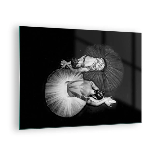 Impression sur verre - Image sur verre - Deux ballerines dans une pose de repos portant des tutus noirs et blancs - 70x50cm - Jin et jang – équilibre idéal - Décoration murale moderne pour le salon et la chambre ARTTOR