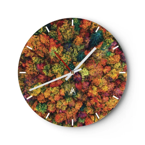 Horloge murale - Pendule murale - Une forêt d'automne vue à vol d'oiseau aux couleurs intenses - 30x30cm - Bouquet d'arbres automnal - Décoration murale moderne pour le salon, la cuisine et la chambre ARTTOR